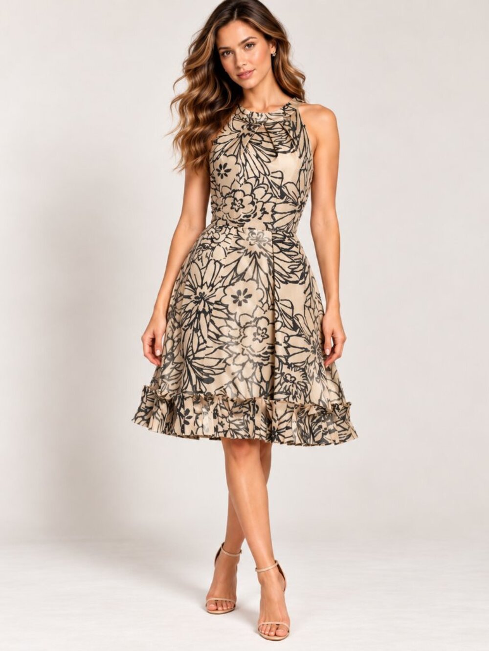 NWT Oscar de la Renta Ivory Floral Halter A-Line Mini Dress Size 6
